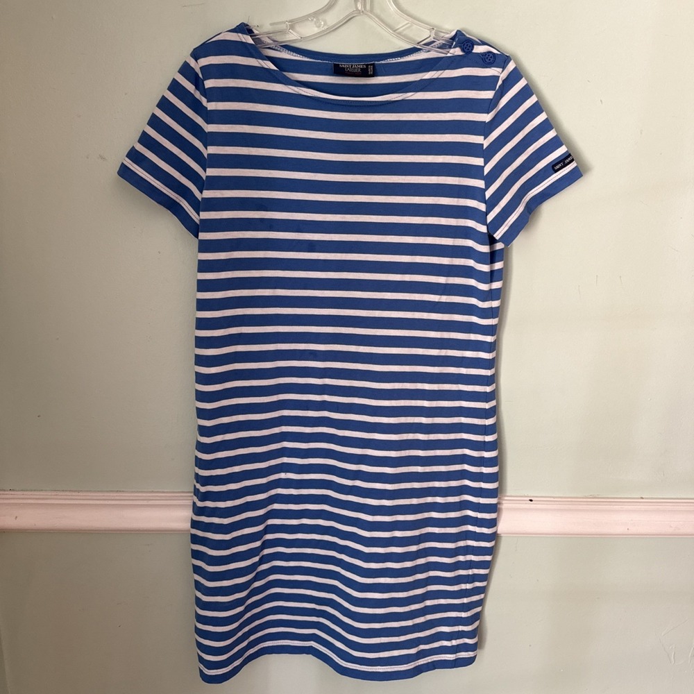Saint James L'Atelier Blue White Striped Short Sleeve Cotton Dress 6 Old‎ Money